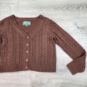 AMERICAN EAGLE Brown Knit Long Sleeve Button Down Cardigan Cropped Sweater Small